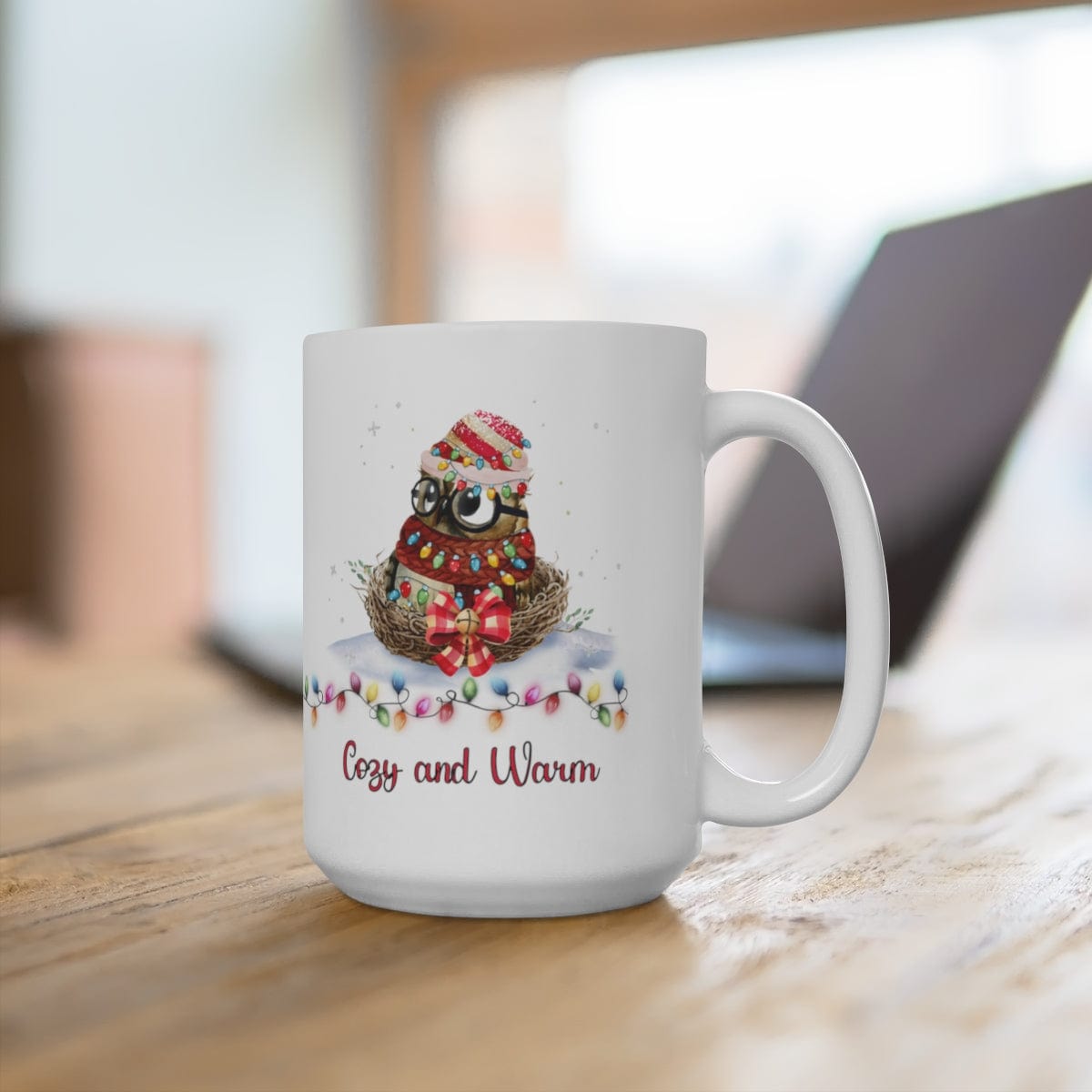 Printify Mug 15oz Coffee Mug, Owl in Nest, Owl Coffee mug, Christmas Coffee Mug Gift , White 15 oz Ceramic, Gift for Her, Cute Mug, Free Shipping 17181274095613603937